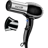 Conair Ionic Hair Dryer with Concentrator Attachment, 1875W, Full Size | Fast-drying blow dryer with various heat and speed settings and a lightweight design for effortless everyday styling