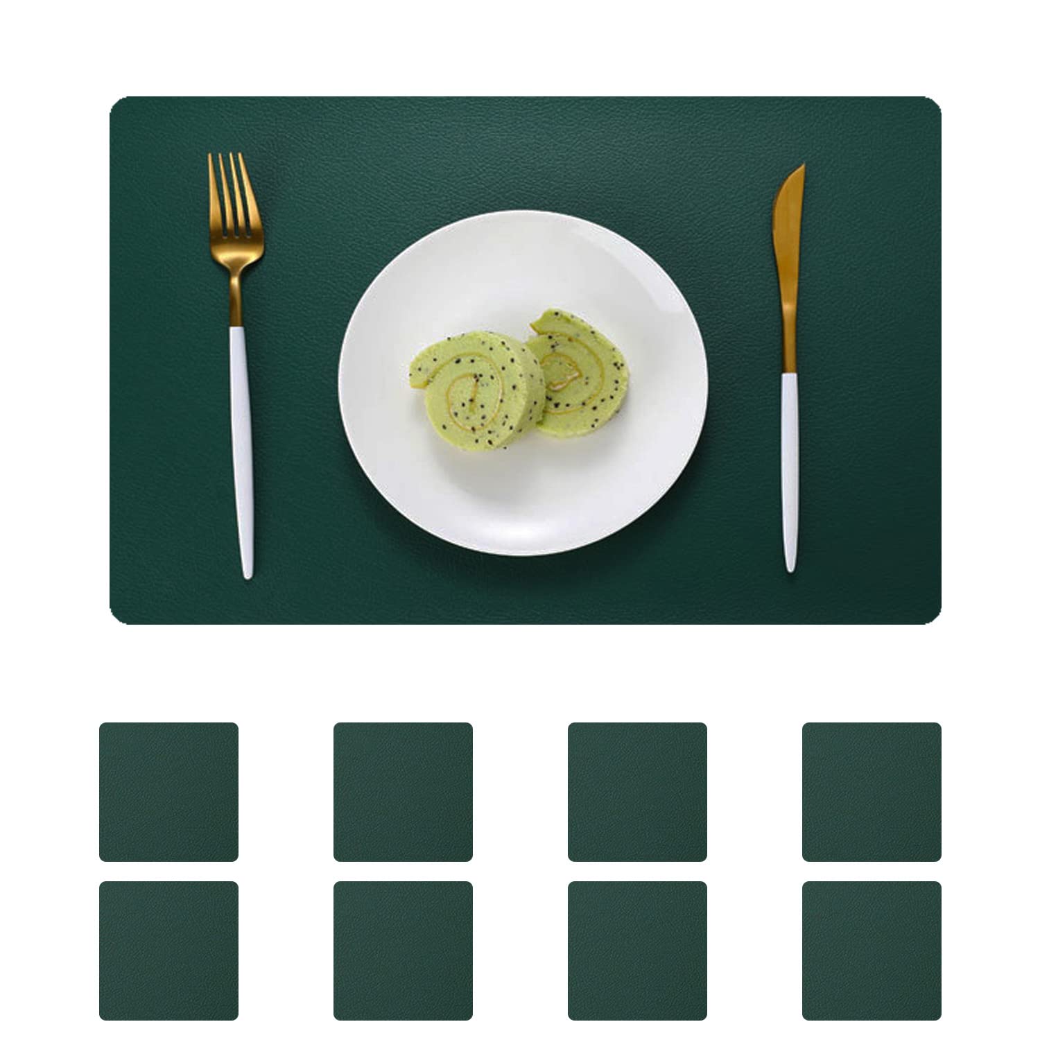 pigchcy Leather Placemats,Durable Waterproof Placemat for Dining Table,Washable PVC Kitchen Placemats Set of 8 for Indoor Outdoor (45 x 30 cm, Grass Green)