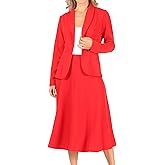 Women's Two Piece Lightweight Solid Long Sleeve Casual Blazer Relaxed A-Line Midi Skirt