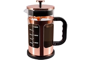 RealPero French Press Coffee Tea Maker， Upgrade Heat Cold Resistant Thickened Glass with 4 Level Stainless Steel Filtration System Brew Coffee & Tea， BPA Free, Large 1000ml 34oz,Rose Gold
