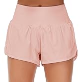 Origiwish Women's High Waisted Running Shorts with Liner Quick Dry Athletic Workout Shorts Zipper Pockets