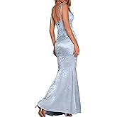 GLNEGE Women's Satin Bodycon Maxi Dress Elegant Formal Spaghetti Strap Cowl Neck Evening Party Dresses