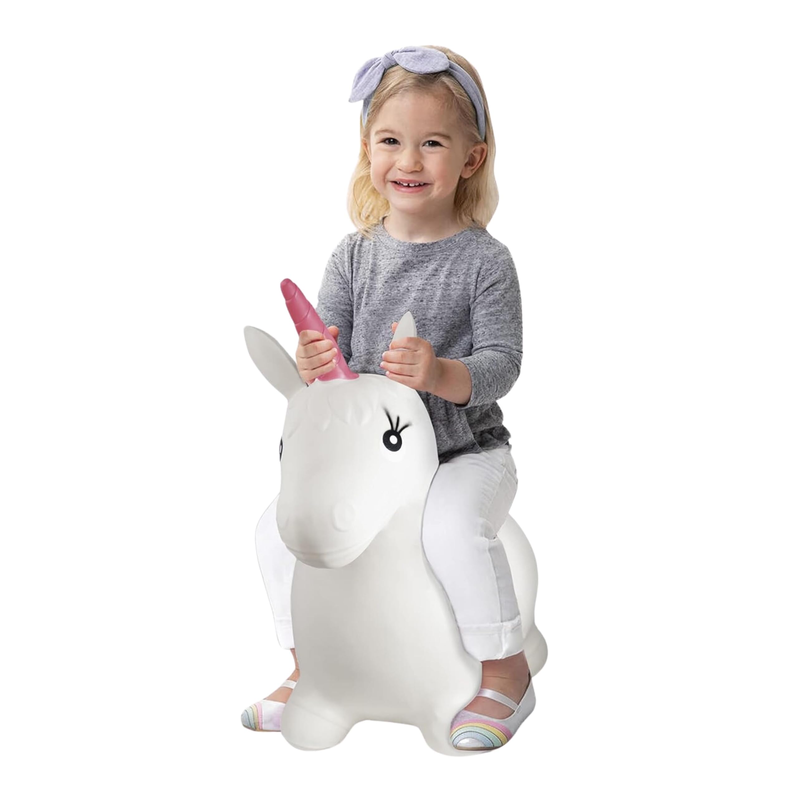 ADEPTNA Inflatable Unicorn Jump Bounce Space Hopper Animal Ride On Fun Toy With Pump Included- Ideal Inflatable Bouncer- Super-Safe PVC Rubber Construction