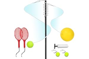 Tetherball Tennis Set with with 360° Swivel Hook Pole，Ball, Rope and Paddle Set.Tetherball Outdoor Equipment for Backyard，Law