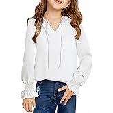 DOKOTOO KIDS Girls Cute Long Sleeve Chiffon Blouses 2025 Casual V Neck Smocked Cuffs Shirts Tops 7-15 Years