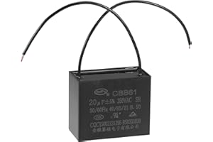 uxcell Ceiling Fan Capacitor CBB61 20uF 350V AC 2 Wires Metallized Polypropylene Film Capacitor 58x48x30mm for Electric Fan P