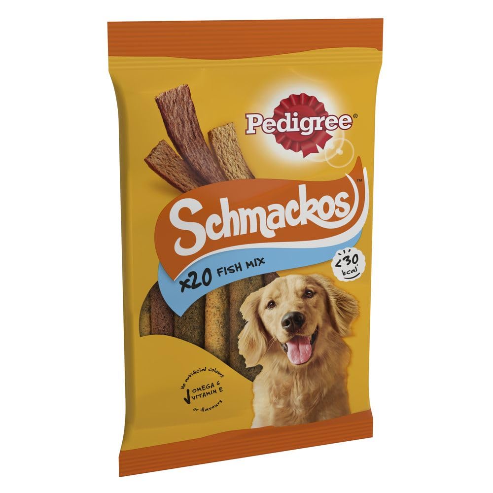 Pedigree Schmackos Fish Mix - Dog Treats - Variety of Fish Flavours - 180 Stripes (Pack of 9)
