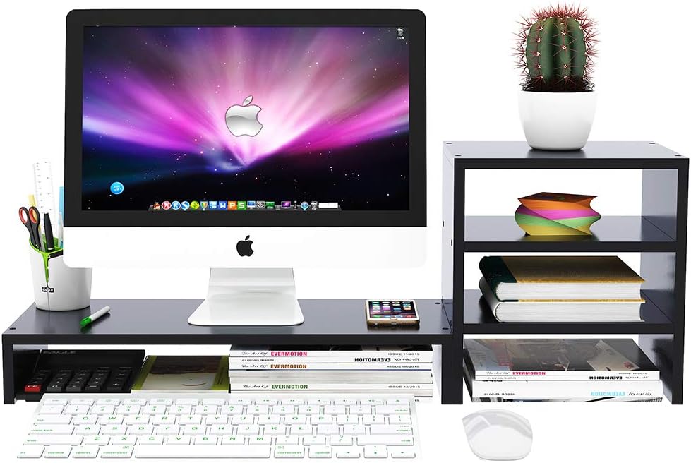 Wood Computer Monitor Stand Riser with Storage Organizer Black 3 Tier Desk Shelf Desktop PC Screen Raiser Stand Holder Rack for Home Office (29.7in, Indepent Design, Space Saver) : Office Products