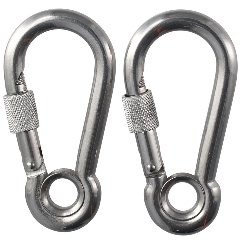 Upluckey Carabiner Clips 2 PCS 3.96 Inch Heavy Duty 304 Stainless Steel Clip Hook Durable Bright Finish Spring Snap Hook Hammock, Swing