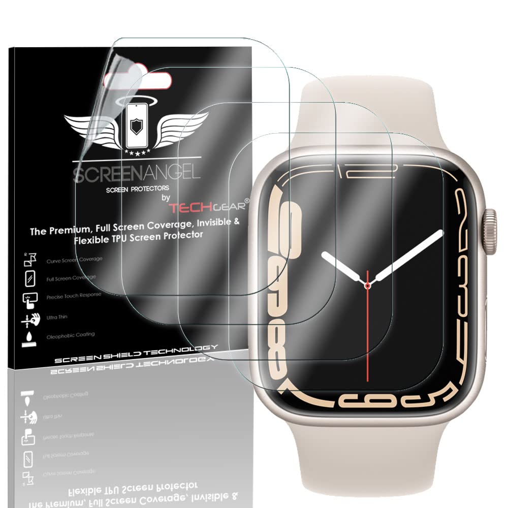 TECHGEAR [4 Pack Screen Protectors fit Apple Watch 45mm Series 9, 8, 7 [Screen Angel Edition] [FULL Display Screen Coverage] [HD Clear] [Reinforced & Flexible] TPU Film Screen Protector