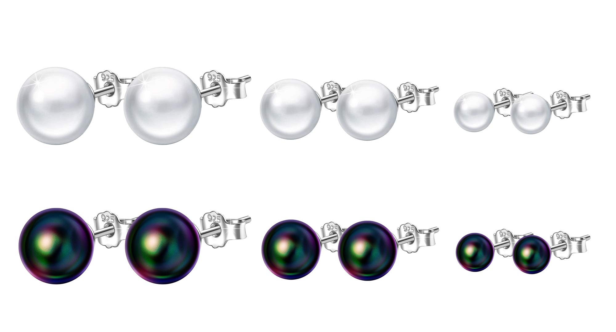 Yumilok 6 PCS Simulated Freshwater Pearl Stud Earrings Sets Hypoallergenic Round Ball Stud Earrings Set