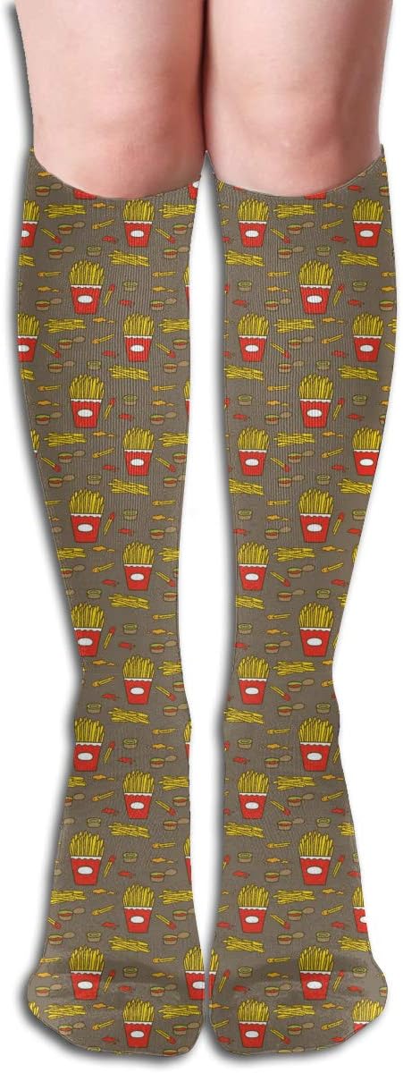 Agilitynoun Women's Socks Knee High Thigh Long Stocking French Fries Burger Winter Warm Sexy Stocks