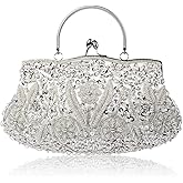 VISTATROY Floral Designer Evening Bag Beaded Sequin Design Vintage Kissing Lock Satin Clutch Purse Bag Wedding Party Clutch