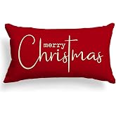 Allorry Christmas Pillow Covers Merry Christmas Throw Pillow Decorative Christmas Red Cotton Cloth Linen Cloth Pillow Cover Sofa Cover Decorative Rectangle Length 12X20 inches