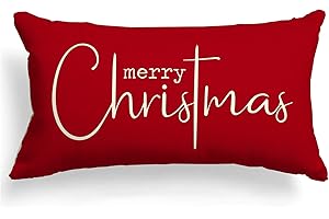 Allorry Christmas Pillow Covers Merry Christmas Throw Pillow Decorative Christmas Red Cotton Cloth Linen Cloth Pillow Cover Sofa Cover Decorative Rectangle Length 12X20 inches