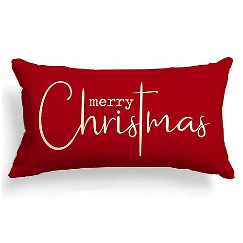 Allorry Christmas Pillow Covers Merry Christmas Throw Pillow Decorative Christmas Red Cotton Cloth Linen Cloth Pillow Cover Sofa Cover Decorative Rectangle Length 12X20 inches