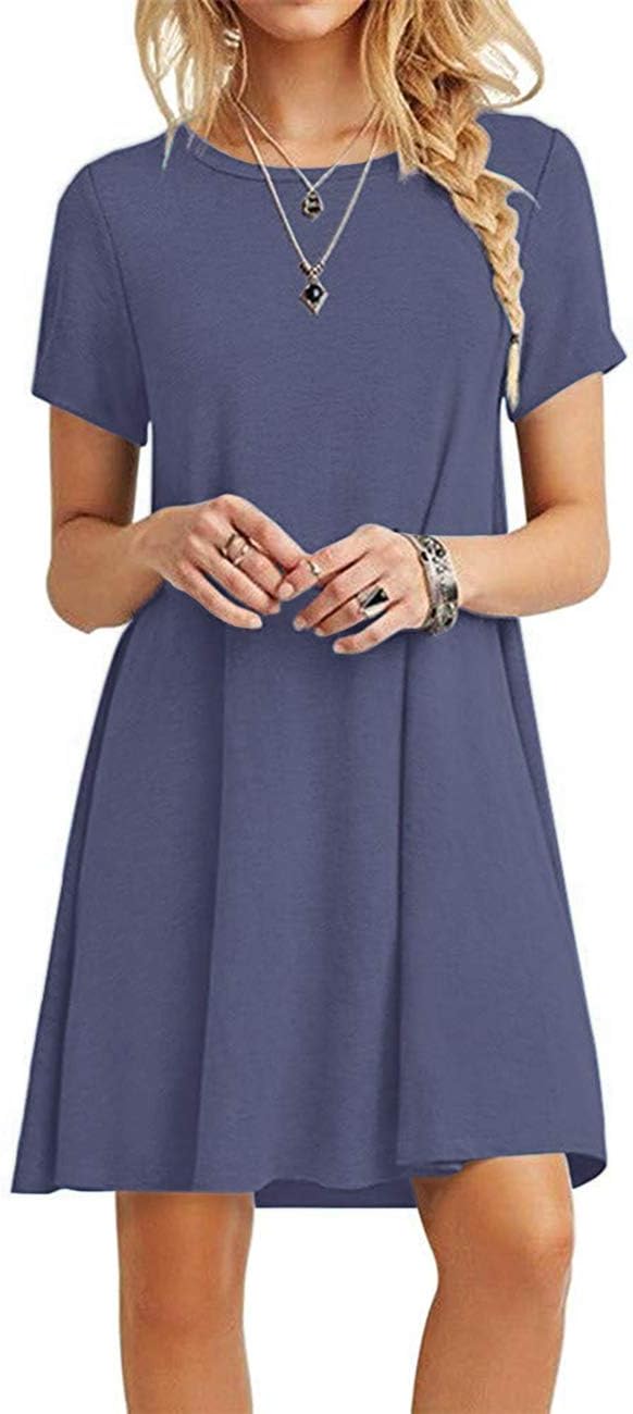 MOLERANIWomen's Casual Plain Simple T-Shirt Loose Dress