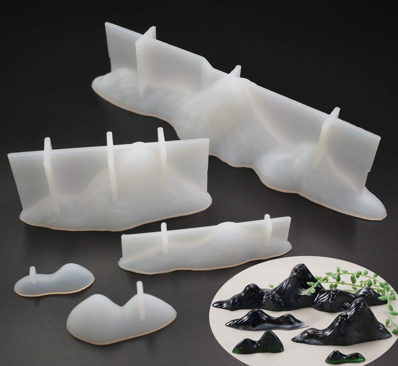 Pack of 5 Mountains Epoxy Mold Length: 22.5cm, 11cm, 10cm, 5.5cm, 4cm Set Landscape Resin Casting Silicon Range Hill Mold