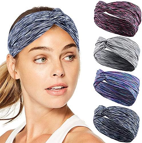 Lorfancy Workout Headbands for Women Men 4Pcs Sports Athletic Yoga Heandbands Wide Wrap Sweatband Absorbing Moisture for Running Fitness Basketball Dancing