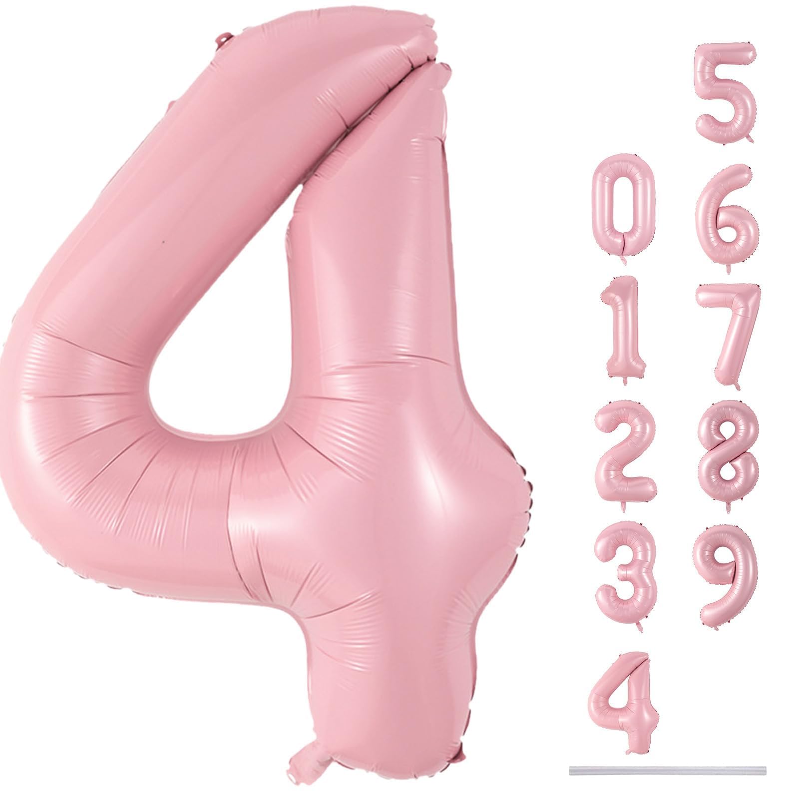 Photo 1 of 40 Inch Pastel Pink Foil Balloon Number 4, Large Self Inflating Light Pink Number Balloons 0-9 Pearl Pink Helium Number Balloons Set for Girls 4th Birthday Women Anniversary Party Decoration Supplies