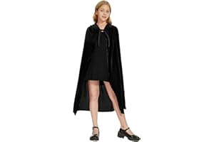 AMMIKO Kids Hooded Cloak Velvet Cape with Hood Halloween Cloak Costume Kids Witch Vampire Wizard Robe Girls Boys Ages 4 to 14