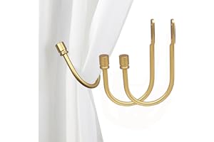 Arnorx 2 PCS Curtain Holdbacks, Metal Decorative Curtain Tiebacks with End Cap Finials, Wall Mounted Window Drapery Holdback Hooks for Living Room, Bedroom and More, Dark Gold