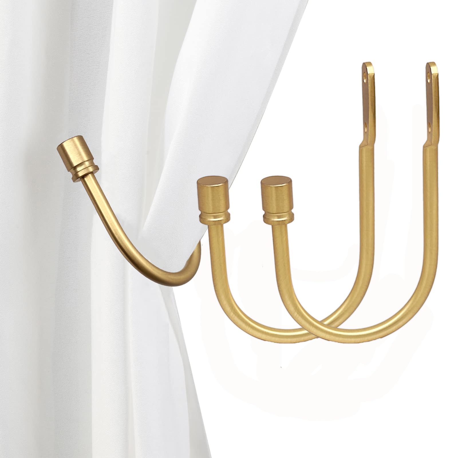 Photo 1 of Arnorx 2 PCS Curtain Holdbacks, Metal Decorative Curtain Tiebacks with End Cap Finials, Wall Mounted Window Drapery Holdback Hooks for Living Room, Bedroom and More, Dark Gold
