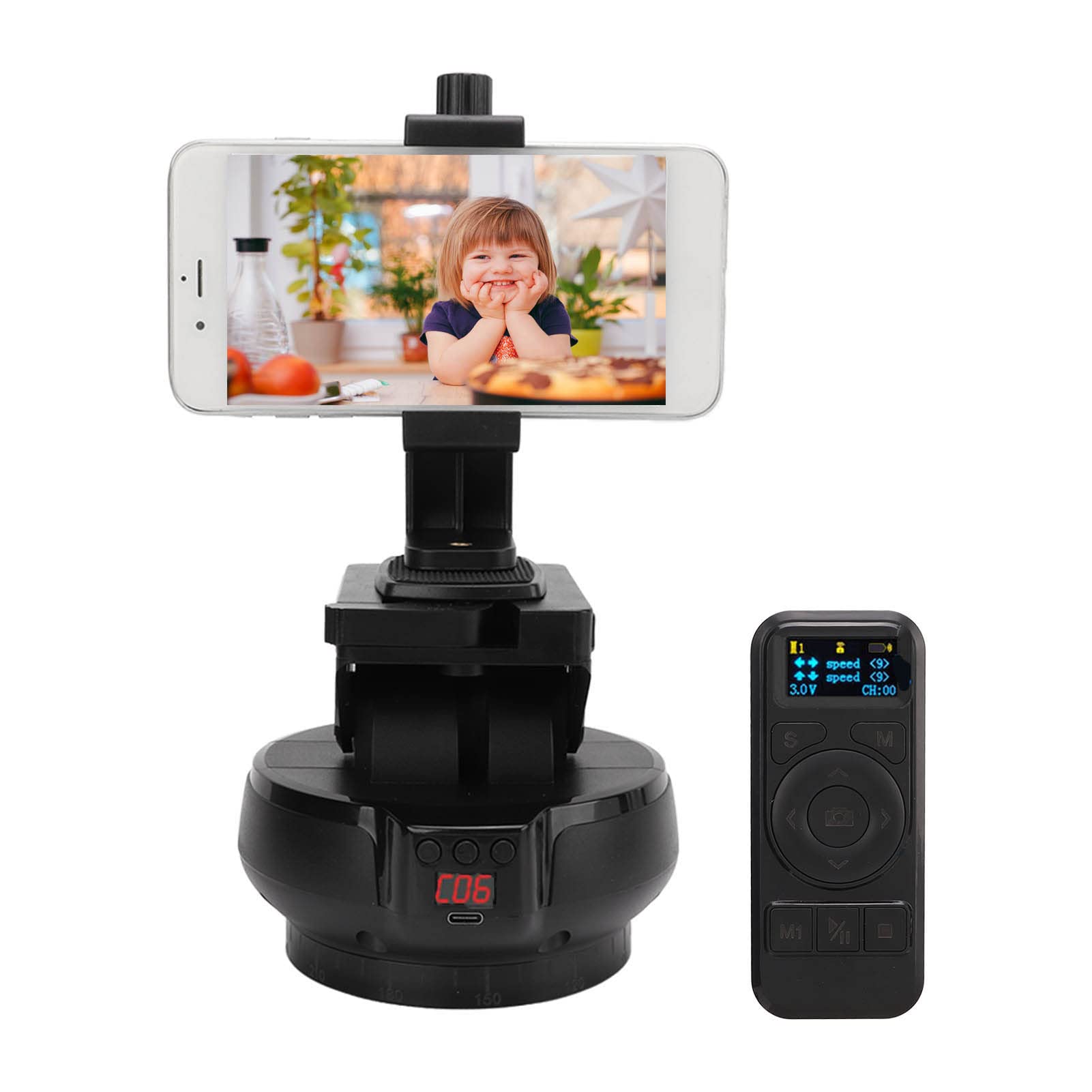 YT-1200 Motorized Panoramic Tripod Head, Motorized Pan Tilt Head,2.4G Wireless Remote Control Camera Mount Base,Horizontal/Vertical Adjustable 1kg Load,for Photography Vlog,for Phone Camera SLR