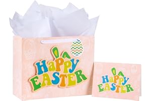 Loveinside Easter Gift Bag Happy EASTER and Egg Design with Tissue Paper Great for Easter, Holiday and More - 13" x 5" x 10", 1 Pcs