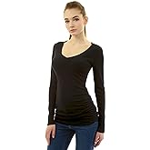 AmélieBoutik Women V Neck Raglan Long Sleeve Ruched Sides Top