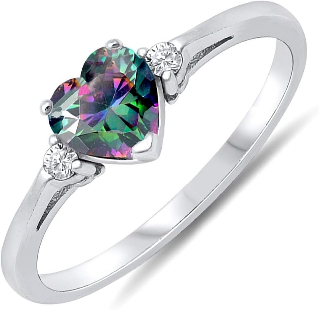 Cute Heart Simulated Birthstone Cubic Zirconia Sterling Silver Birthday Gift Ring Sizes 3-12