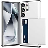 Zuslab Card Holder Slot Case Compatible with SAMSUNG Galaxy S24 Ultra 6.8 Inches 2024, Phone Wallet Case for Galaxy S24 Ultra, Shockproof Rubber & PC Bumper Dual Layer Cover for Women Men teens, White