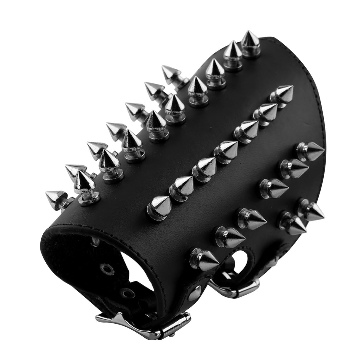 iEFiEL Unisex Faux Leather Gauntlet Wristband Metal Spike Studded Arm Armor Cuff Black One Size