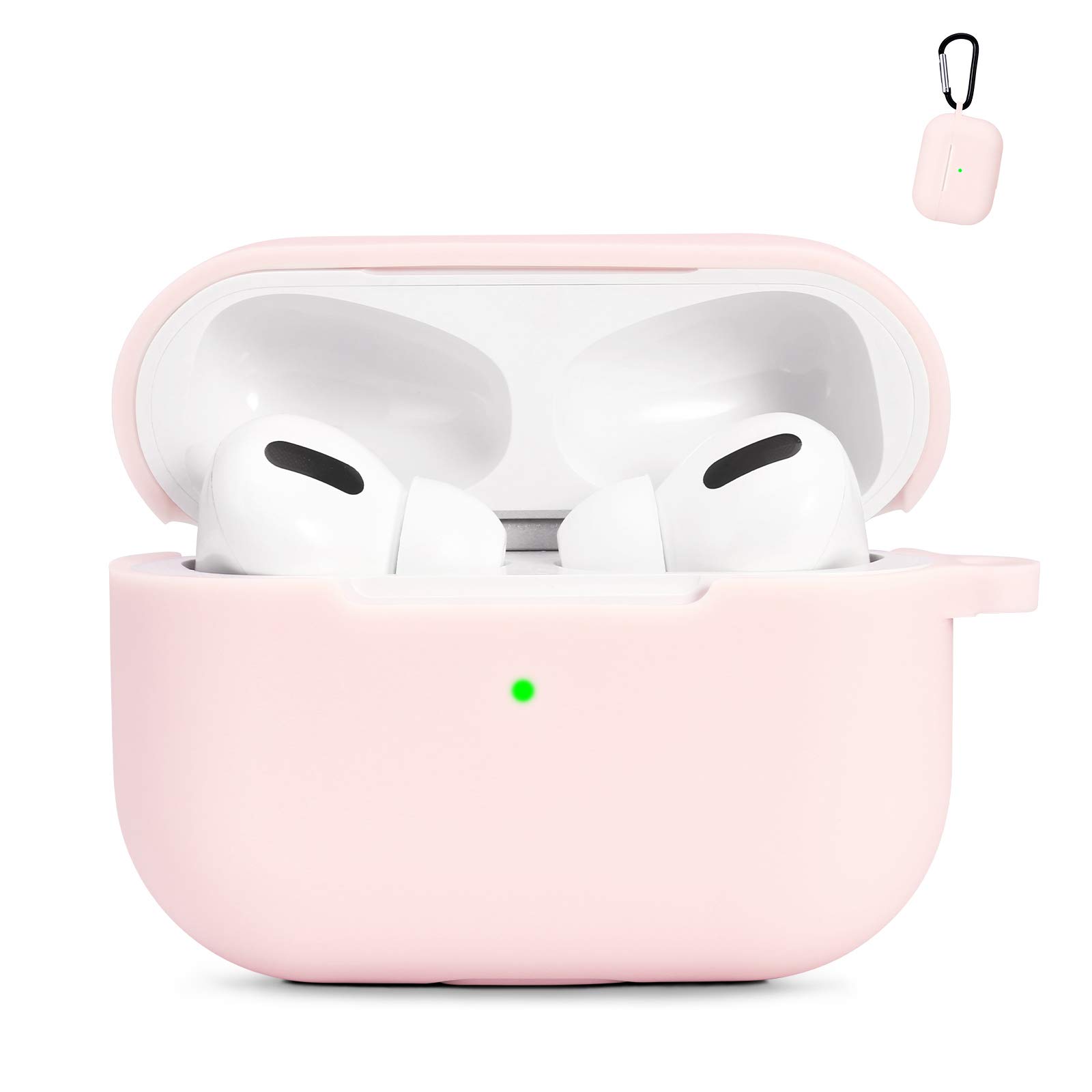 AKABEILA Airpods Pro Case Cover for AirPods Pro 2019 Liquid Silicone Shockproof Case Protective Soft Skin Cover [Front LED Visible] [Support Wireless Charging] with Carabiner, Pink