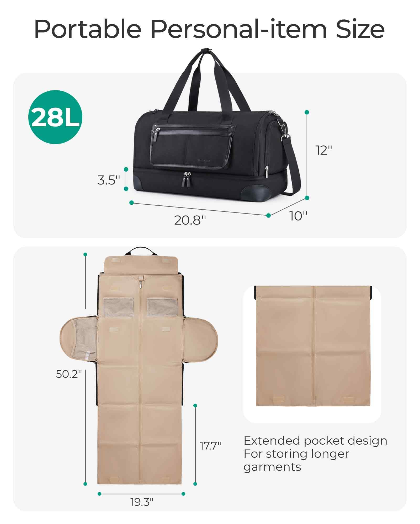 BAGSMART Medium Garment Bags for Travel, Convertible Travel Garment Duffle Bag Suit Bags for Women, 2 in 1 Garment Bags with Shoe Compartment