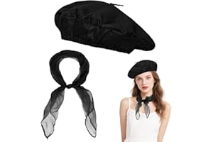 SDFVSDG Classic French Beret Hats for Women Man Painter Hat Beret with Silky Scarf Solid Color French Beanie Cap