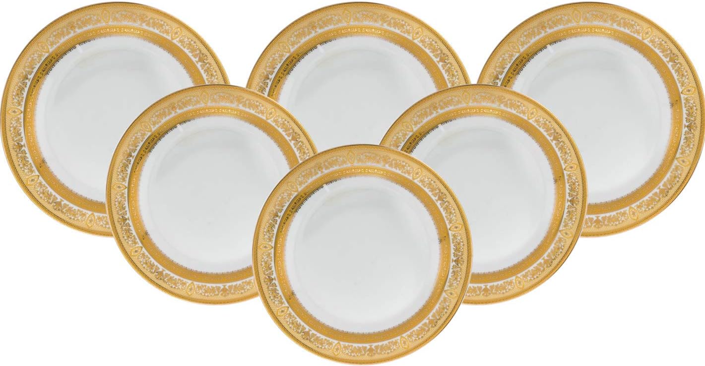 Royalty Porcelain 6pc Gold Rim Luxury Set of Plates for 6
