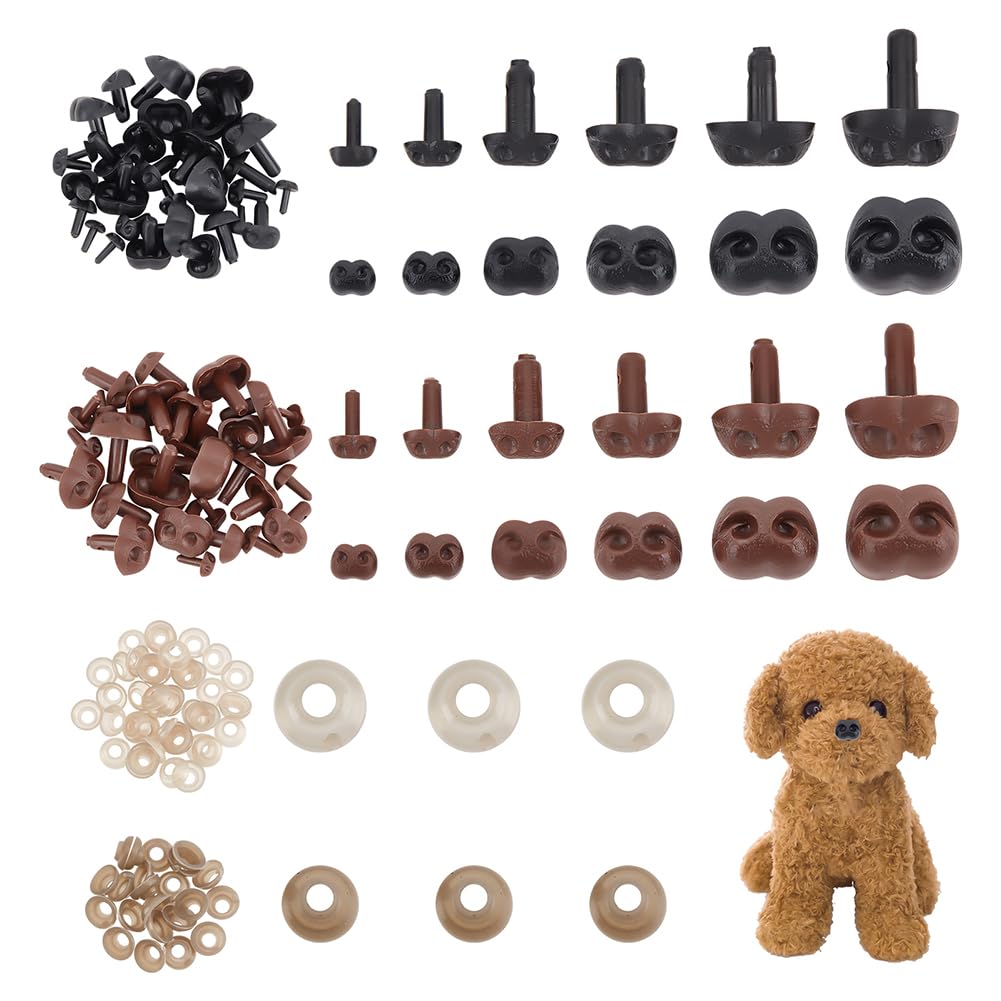 PH PandaHall 6 Sizes Safety Noses, 72pcs Plastic Crafts Nose with Washers Assorted Sizes Animal Bear Noses for Plush Stuffed Animals Crochet Puppet Dog Crafts Making