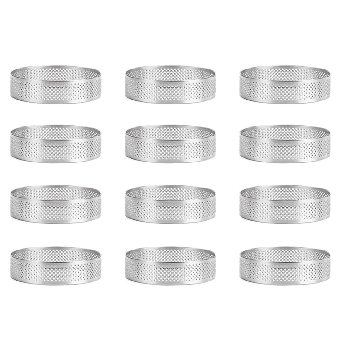Hausdec 12 Pack Stainless Steel Tart Rings,Perforated Cake Mousse Ring,Cake Ring Mold,Round Cake 6cm