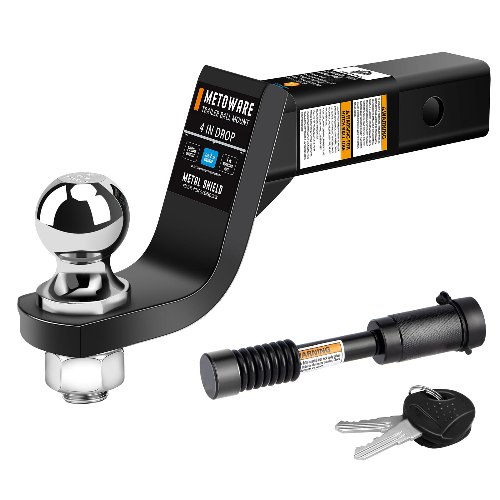 Photo 1 of ***READ NOTES**(MISSING KEY)
METOWARE Trailer Hitch Ball Mount with 2 in Ball, Fits 2 Inch Receiver, 7500lbs Capacity Ball Hitch, 4-Inch Drop, Hollow Shank with 5/8" Hitch Lock, Black