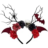 YAMUDA Halloween Dead Branch Skull Flower Headband Accessories | Gothic Red Black Rose Bat Spider Hair Accessories ,for Day of The Dead Witch Cosplay Party Costume