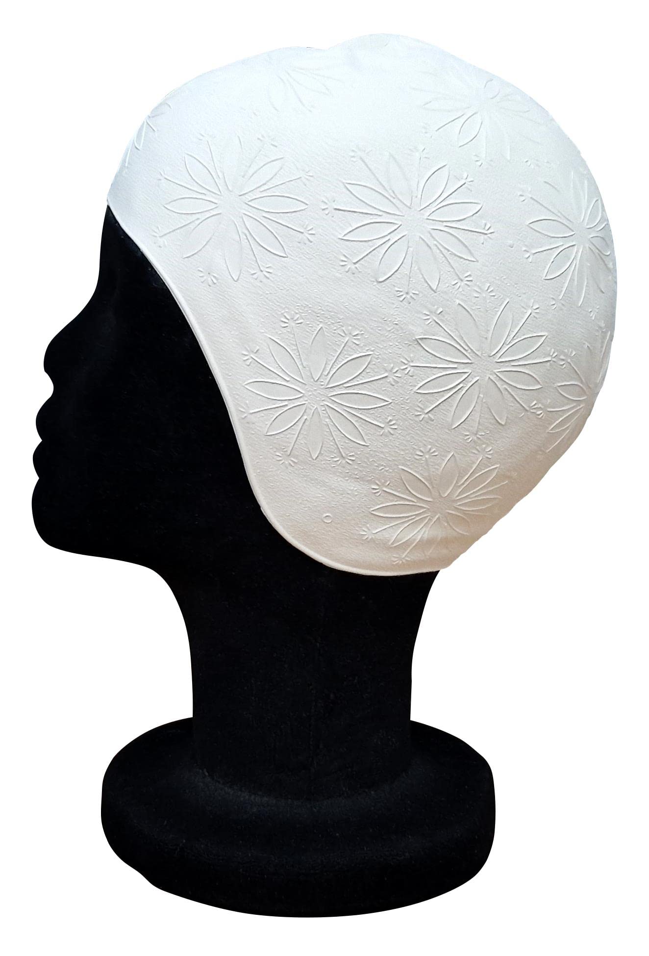 Blue Reef Moulded Rubber Embossed 3D Design Original Vintage Style Ladies Classic Retro Swimming Hat Swim Cap One Size Small Adults (White Large Flower)