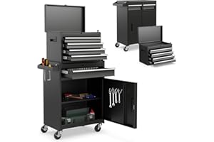 IRONMAX 5-Drawer Rolling Tool Chest, 2-in-1 Detachable Heavy Duty Tool Box Storage Cabinet with Auto Lock, Adjustable Shelf &