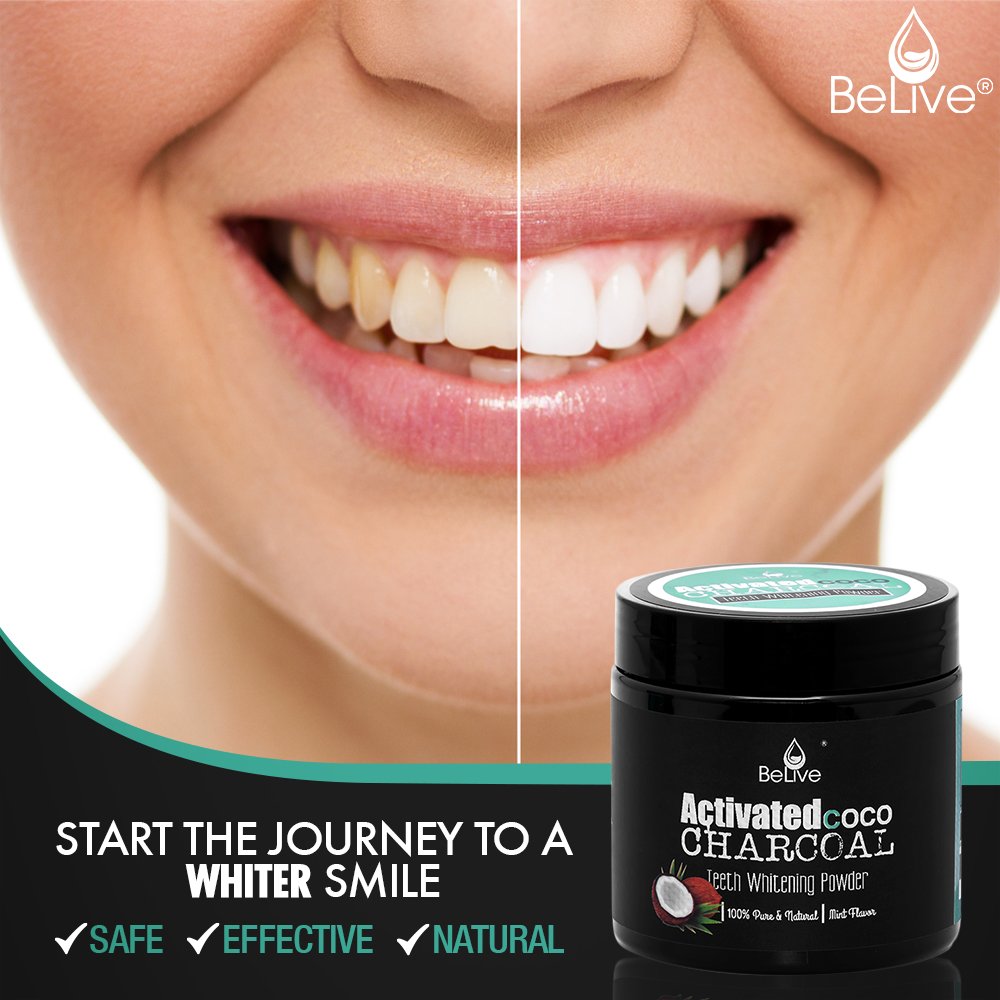 Teeth Whitening Charcoal Powder made from Activated Organic Coconut Shell – Eliminates Bad Breath, Coffee & Tea Stains, Oral Germs – 2 x FREE Activated Charcoal Strips Bonus