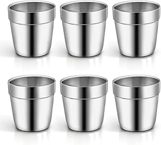 TEAMFAR Espressotassen 6er-Set, Edelstahl Dickwandige Doppelwandige Trinkbecher Teetasse Kaffeetassen, für Daheim, Party, oder Camping, Unzerbrechlich & Wiederverwendbar, Spülmaschinenfest, 150ml