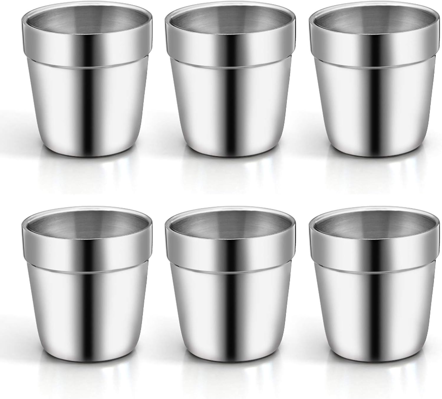 TEAMFAR Espressotassen 6er-Set, Edelstahl Dickwandige Doppelwandige Trinkbecher Teetasse Kaffeetassen, für Daheim, Party, oder Camping, Unzerbrechlich & Wiederverwendbar, Spülmaschinenfest, 150ml