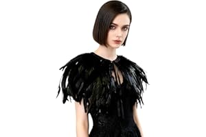 L'VOW Women's Real Nature Feather Shrug Cape Lace Shawl Collar Witch Cosplay Costumes for Halloween Carnival