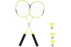 GREEILY Badminton Racket Set 2 Sports Badminton Rackets Include a Pair of Rackets, a Backpack, Two Plastic Badminton Balls and a Portable Badminton Belt.