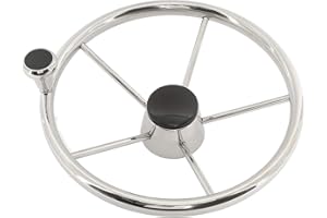Yaemarine Stainless Steel Boat Steering Wheel 5 Spoke 13-1/2" Dia, Marine Wheel with Big Size Knob & Black Cap-9103SF2