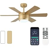 SHOWDI Gold Ceiling Fans with Lights and Remote, Easy Installation, 42 in | 2 Blade Color, Metal Material, App Remote Control, Timer, Reversible, 3CCT, Dimmable for Bedroom, Living room, Indoor